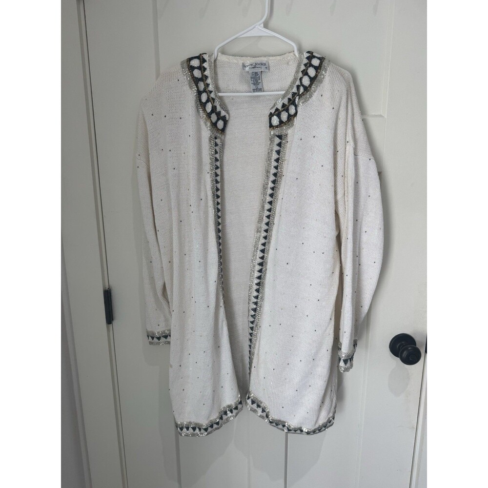 Bonnie Boerer Vtg 80s Beaded Sweater/Jacket Deco Pattern Beads, Heavy Size Large
